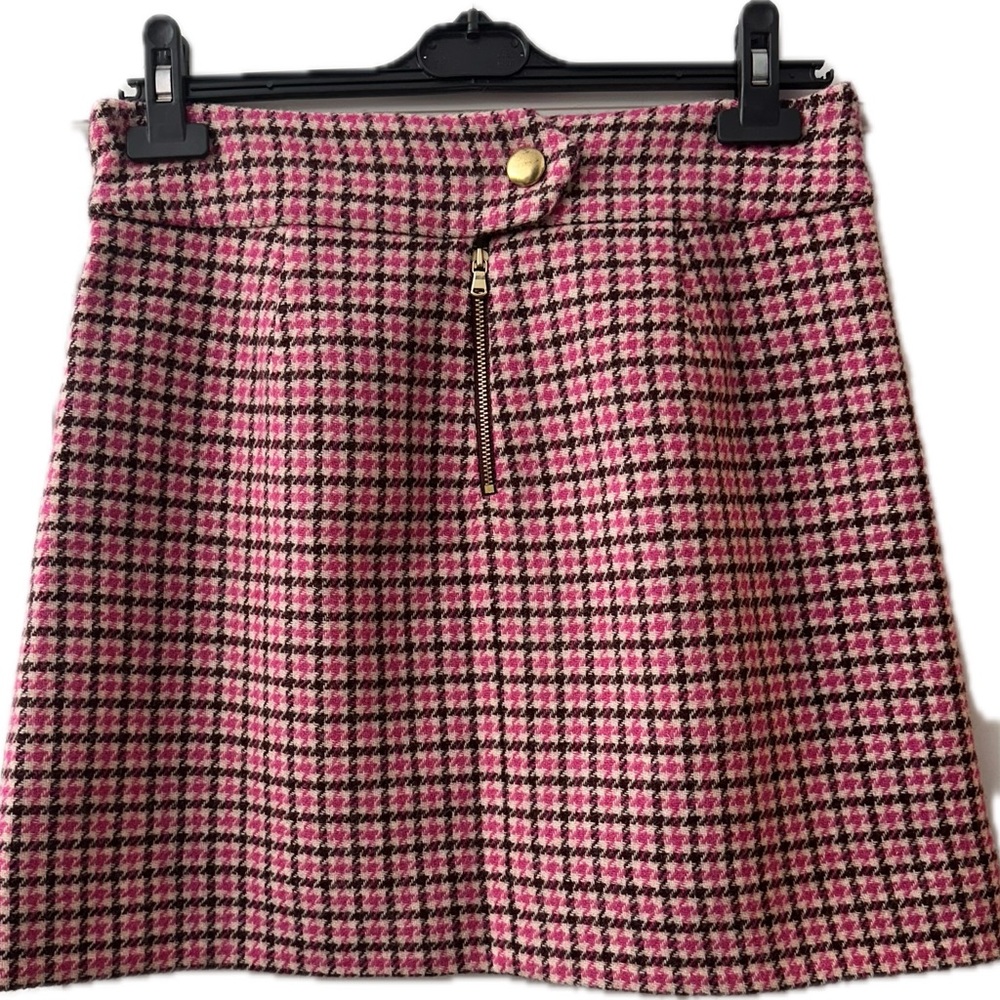 J Crew Pink Berry Houndstooth A-line Mini Skirt